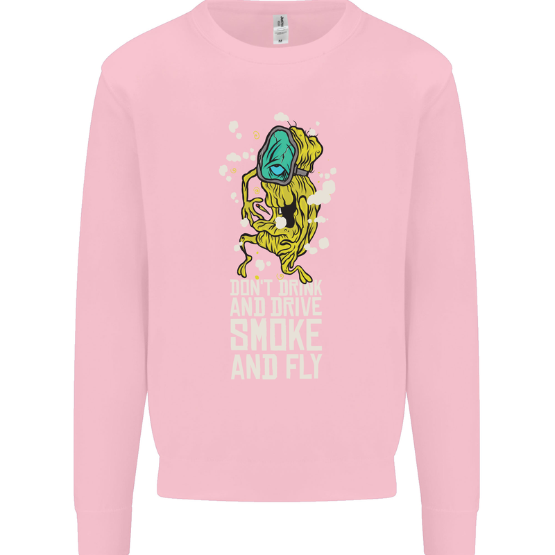 Funny Weed Cannabis Smoke and Fly Kids Sweatshirt Jumper Light Pink