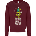 Funny Weed Cannabis Smoke and Fly Kids Sweatshirt Jumper Maroon