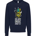 Funny Weed Cannabis Smoke and Fly Kids Sweatshirt Jumper Navy Blue