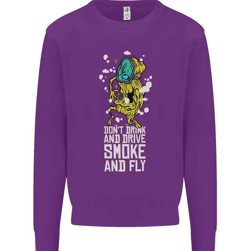Funny Weed Cannabis Smoke and Fly Kids Sweatshirt Jumper Purple