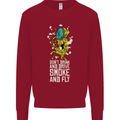 Funny Weed Cannabis Smoke and Fly Kids Sweatshirt Jumper Red