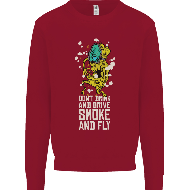 Funny Weed Cannabis Smoke and Fly Kids Sweatshirt Jumper Red