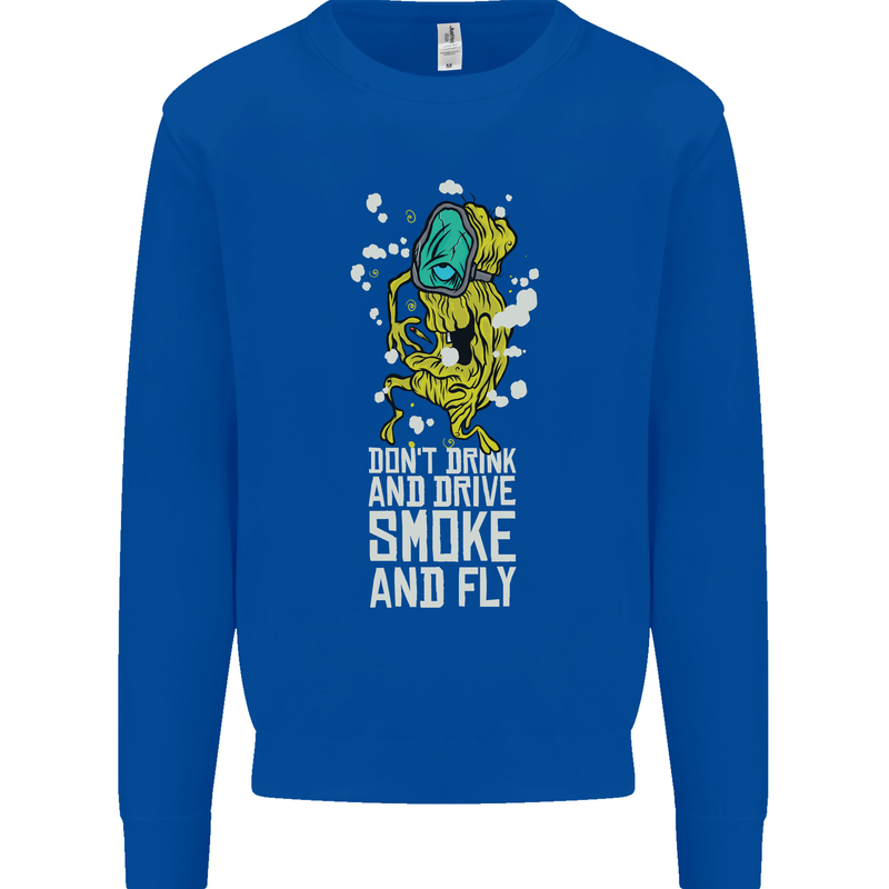 Funny Weed Cannabis Smoke and Fly Kids Sweatshirt Jumper Royal Blue