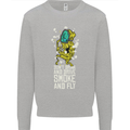 Funny Weed Cannabis Smoke and Fly Kids Sweatshirt Jumper Sports Grey