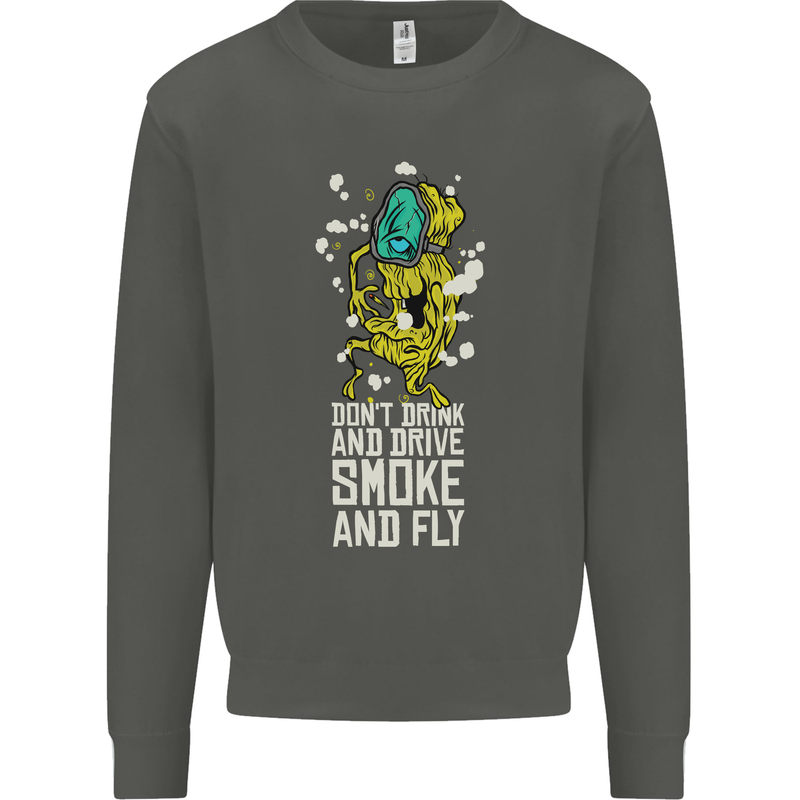 Funny Weed Cannabis Smoke and Fly Kids Sweatshirt Jumper Storm Grey