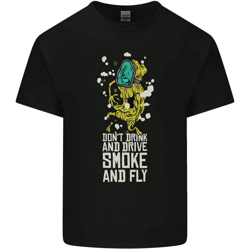 Funny Weed Cannabis Smoke and Fly Kids T-Shirt Childrens Black