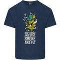 Funny Weed Cannabis Smoke and Fly Kids T-Shirt Childrens Navy Blue