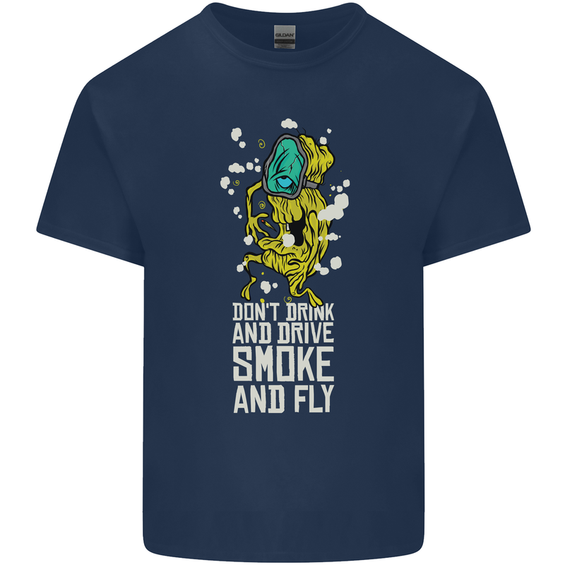 Funny Weed Cannabis Smoke and Fly Kids T-Shirt Childrens Navy Blue
