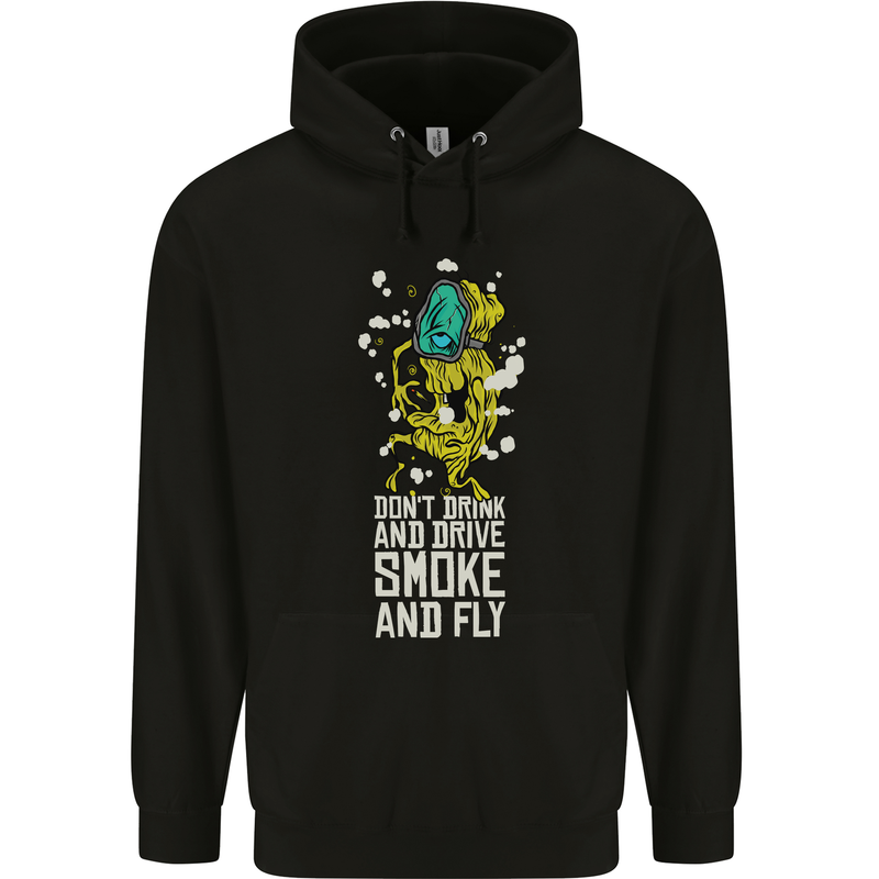 Funny Weed Cannabis Smoke and Fly Mens 80% Cotton Hoodie Black