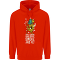 Funny Weed Cannabis Smoke and Fly Mens 80% Cotton Hoodie Bright Red