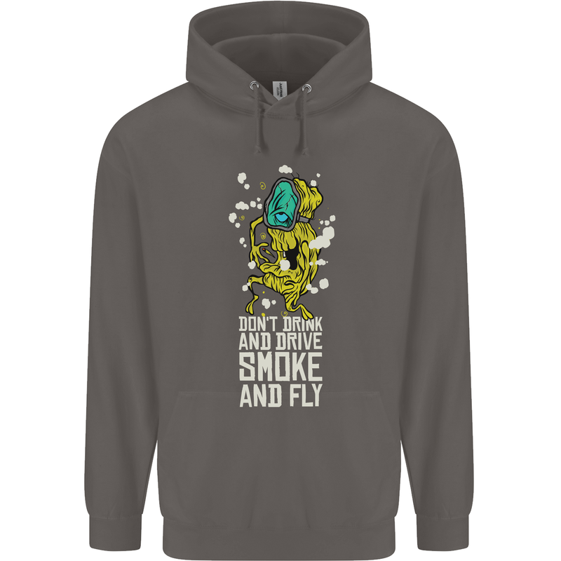 Funny Weed Cannabis Smoke and Fly Mens 80% Cotton Hoodie Charcoal