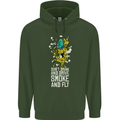 Funny Weed Cannabis Smoke and Fly Mens 80% Cotton Hoodie Forest Green