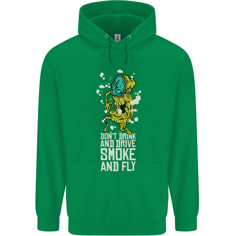 Funny Weed Cannabis Smoke and Fly Mens 80% Cotton Hoodie Irish Green