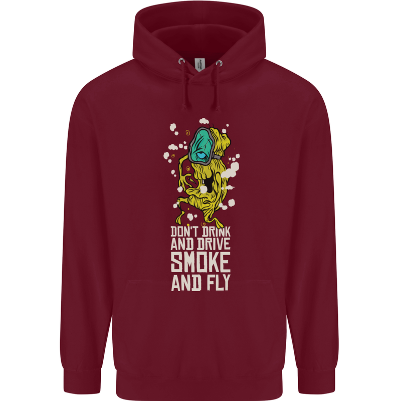 Funny Weed Cannabis Smoke and Fly Mens 80% Cotton Hoodie Maroon