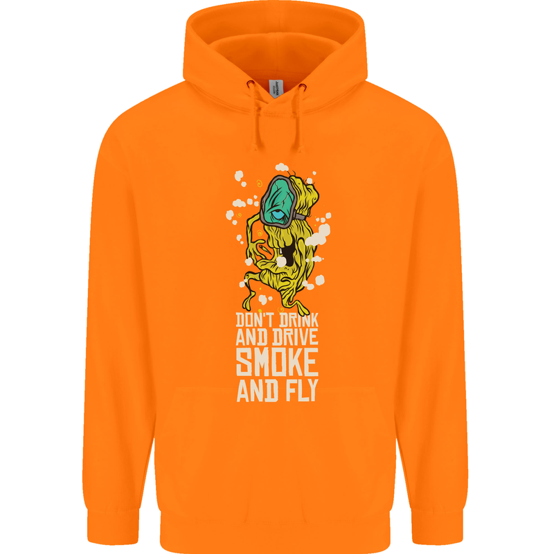 Funny Weed Cannabis Smoke and Fly Mens 80% Cotton Hoodie Orange
