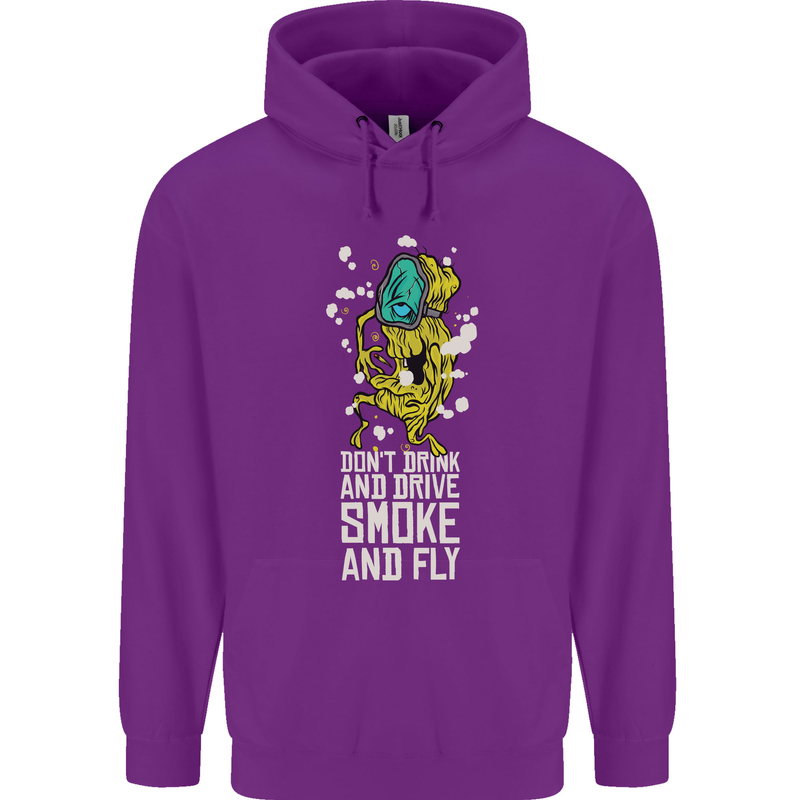Funny Weed Cannabis Smoke and Fly Mens 80% Cotton Hoodie Purple