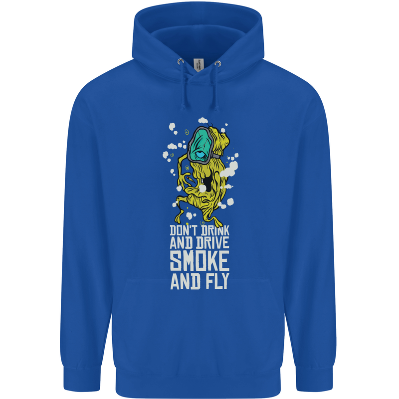 Funny Weed Cannabis Smoke and Fly Mens 80% Cotton Hoodie Royal Blue