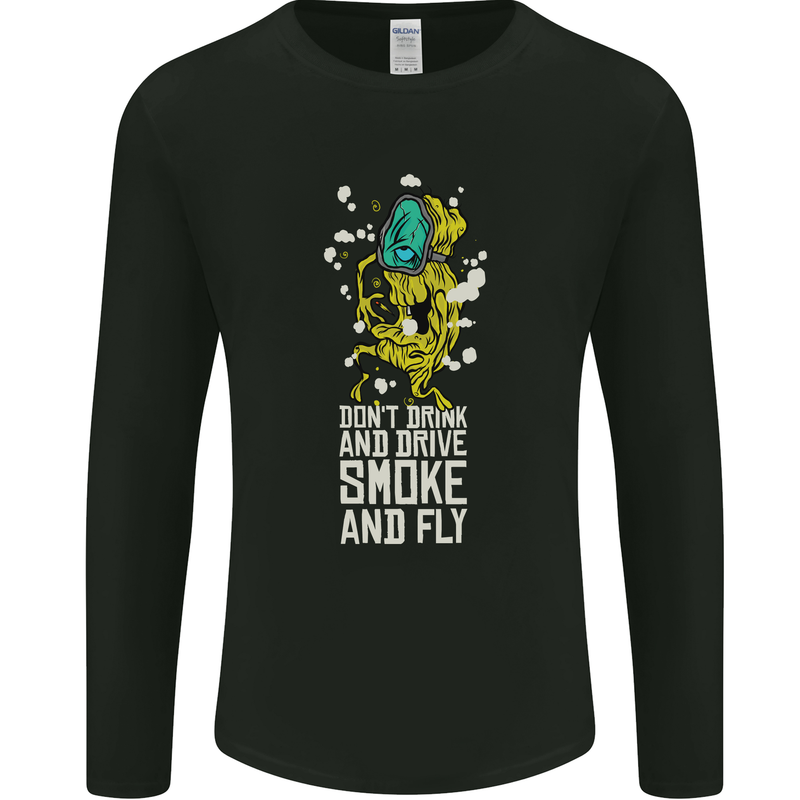 Funny Weed Cannabis Smoke and Fly Mens Long Sleeve T-Shirt Black