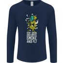 Funny Weed Cannabis Smoke and Fly Mens Long Sleeve T-Shirt Navy Blue