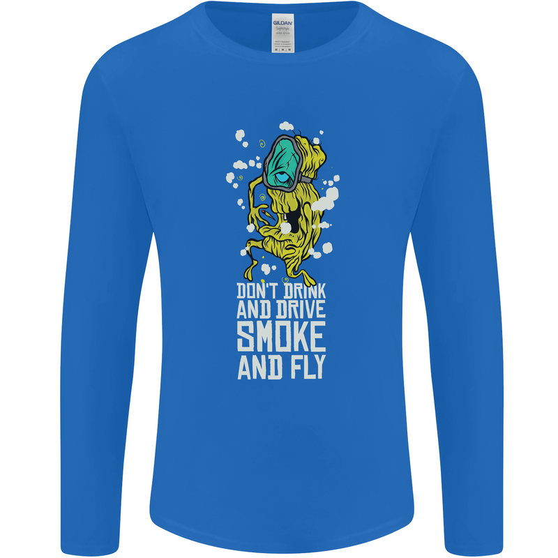 Funny Weed Cannabis Smoke and Fly Mens Long Sleeve T-Shirt Royal Blue