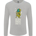 Funny Weed Cannabis Smoke and Fly Mens Long Sleeve T-Shirt Sports Grey
