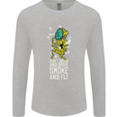 Funny Weed Cannabis Smoke and Fly Mens Long Sleeve T-Shirt Sports Grey