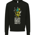 Funny Weed Cannabis Smoke and Fly Mens Sweatshirt Jumper Black