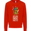 Funny Weed Cannabis Smoke and Fly Mens Sweatshirt Jumper Bright Red
