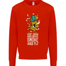 Funny Weed Cannabis Smoke and Fly Mens Sweatshirt Jumper Bright Red