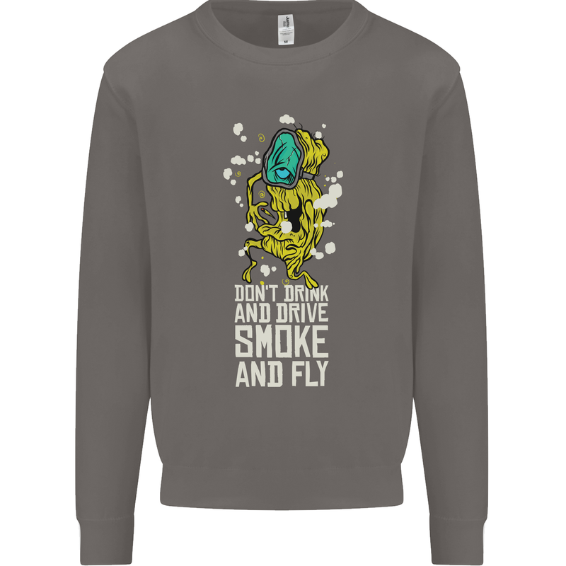 Funny Weed Cannabis Smoke and Fly Mens Sweatshirt Jumper Charcoal