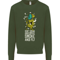 Funny Weed Cannabis Smoke and Fly Mens Sweatshirt Jumper Forest Green