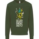 Funny Weed Cannabis Smoke and Fly Mens Sweatshirt Jumper Forest Green