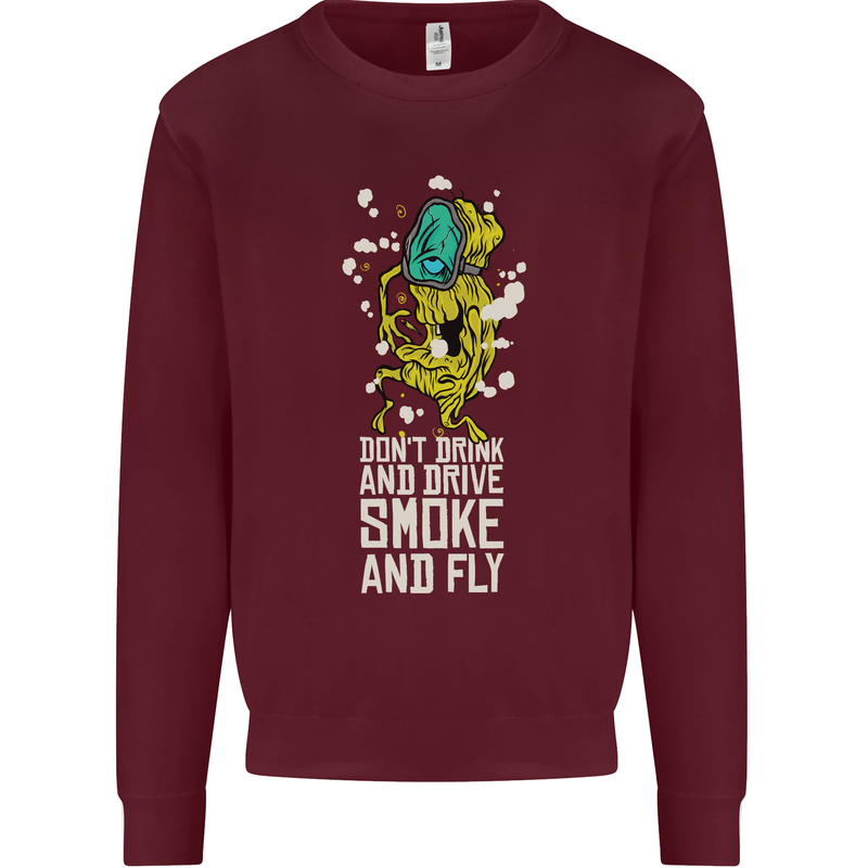 Funny Weed Cannabis Smoke and Fly Mens Sweatshirt Jumper Maroon