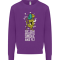 Funny Weed Cannabis Smoke and Fly Mens Sweatshirt Jumper Purple