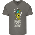 Funny Weed Cannabis Smoke and Fly Mens V-Neck Cotton T-Shirt Charcoal