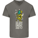 Funny Weed Cannabis Smoke and Fly Mens V-Neck Cotton T-Shirt Charcoal