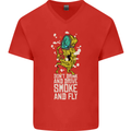 Funny Weed Cannabis Smoke and Fly Mens V-Neck Cotton T-Shirt Red