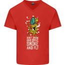 Funny Weed Cannabis Smoke and Fly Mens V-Neck Cotton T-Shirt Red