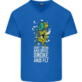 Funny Weed Cannabis Smoke and Fly Mens V-Neck Cotton T-Shirt Royal Blue