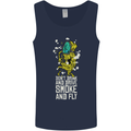 Funny Weed Cannabis Smoke and Fly Mens Vest Tank Top Navy Blue