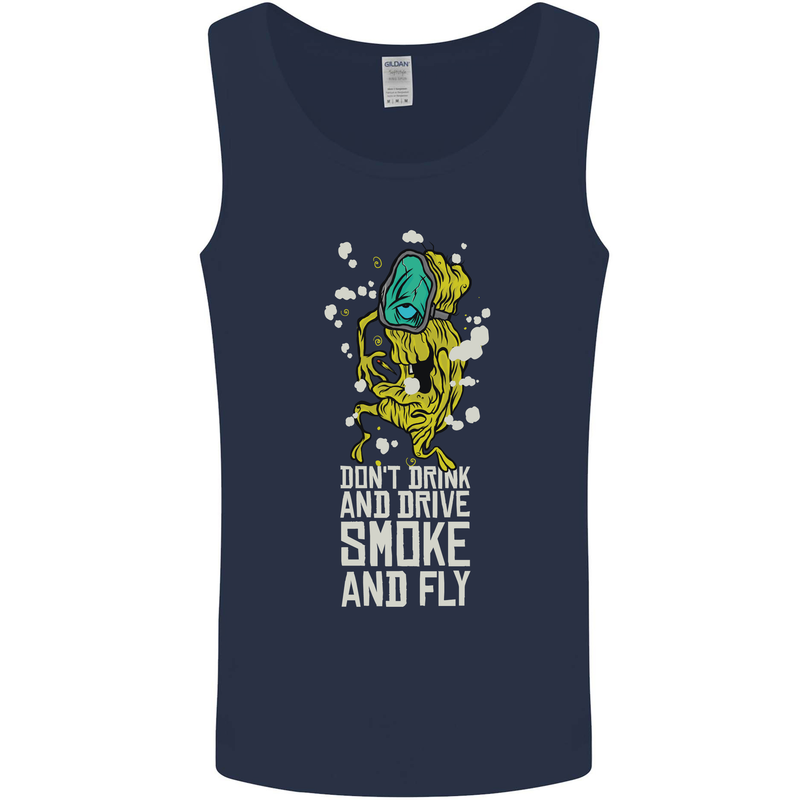 Funny Weed Cannabis Smoke and Fly Mens Vest Tank Top Navy Blue