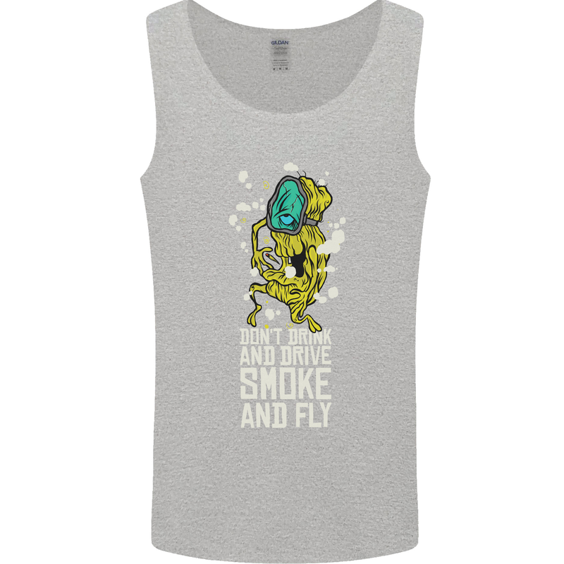 Funny Weed Cannabis Smoke and Fly Mens Vest Tank Top Sports Grey