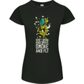 Funny Weed Cannabis Smoke and Fly Womens Petite Cut T-Shirt Black