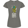 Funny Weed Cannabis Smoke and Fly Womens Petite Cut T-Shirt Charcoal