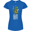 Funny Weed Cannabis Smoke and Fly Womens Petite Cut T-Shirt Royal Blue