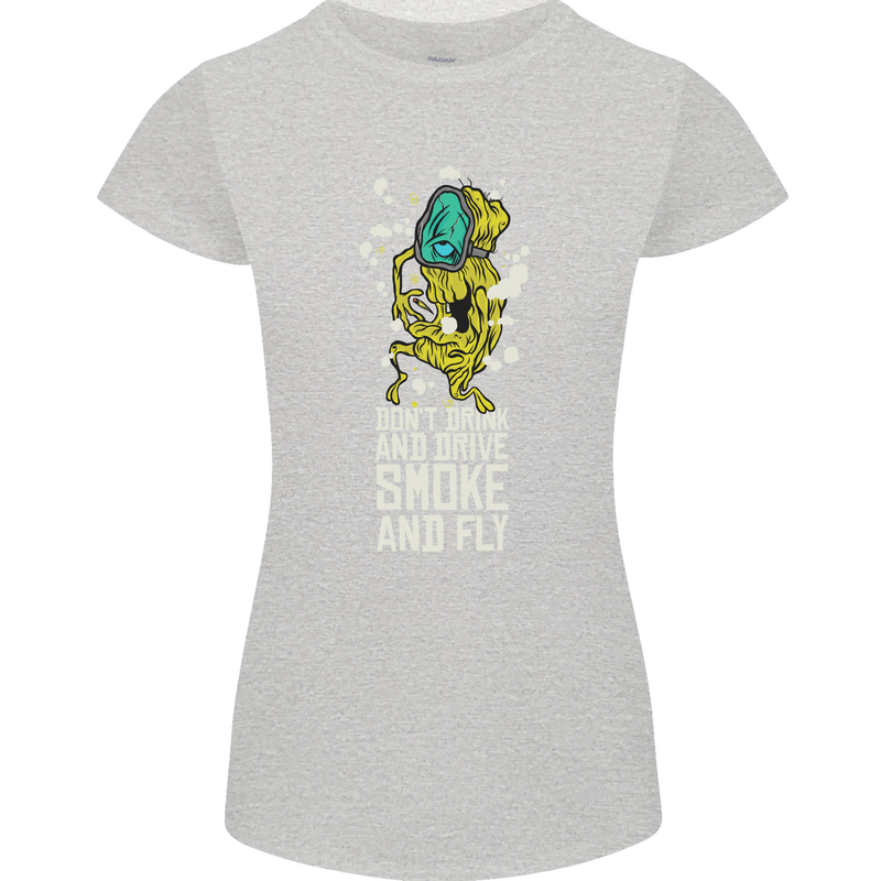 Funny Weed Cannabis Smoke and Fly Womens Petite Cut T-Shirt Sports Grey