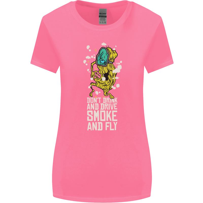Funny Weed Cannabis Smoke and Fly Womens Wider Cut T-Shirt Azalea