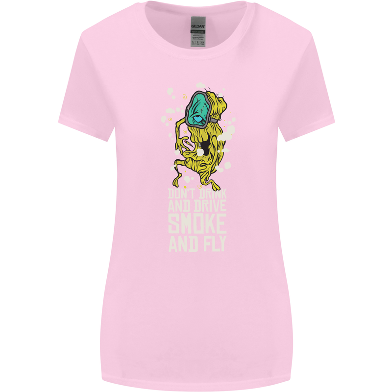 Funny Weed Cannabis Smoke and Fly Womens Wider Cut T-Shirt Light Pink