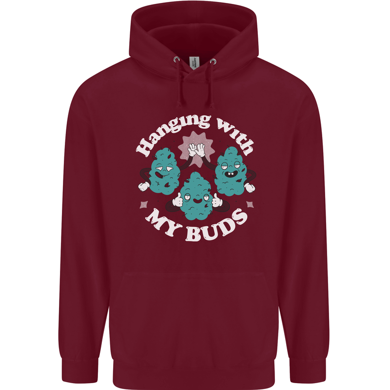Funny Weed Hanging With My Buds Cannabis Childrens Kids Hoodie Maroon