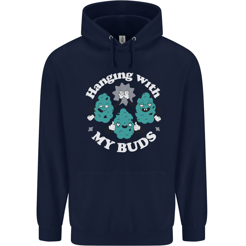 Funny Weed Hanging With My Buds Cannabis Childrens Kids Hoodie Navy Blue